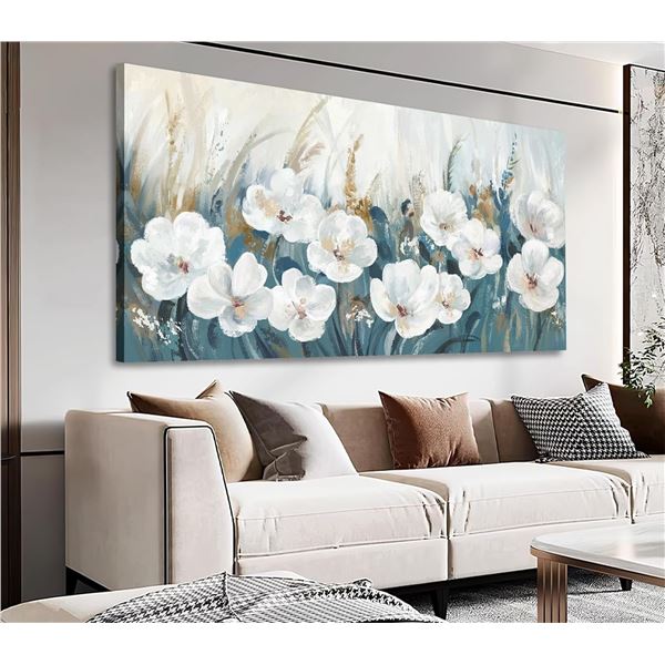 BRAND NEW 20 X 40" FLORAL ABSTRACT OIL ON CANVAS