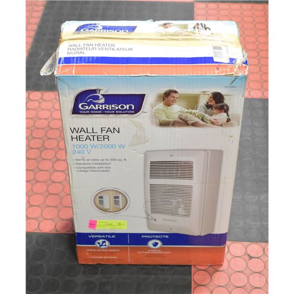NEW WALL FAN HEATER, 17"H X 10"W X 3.5"D,