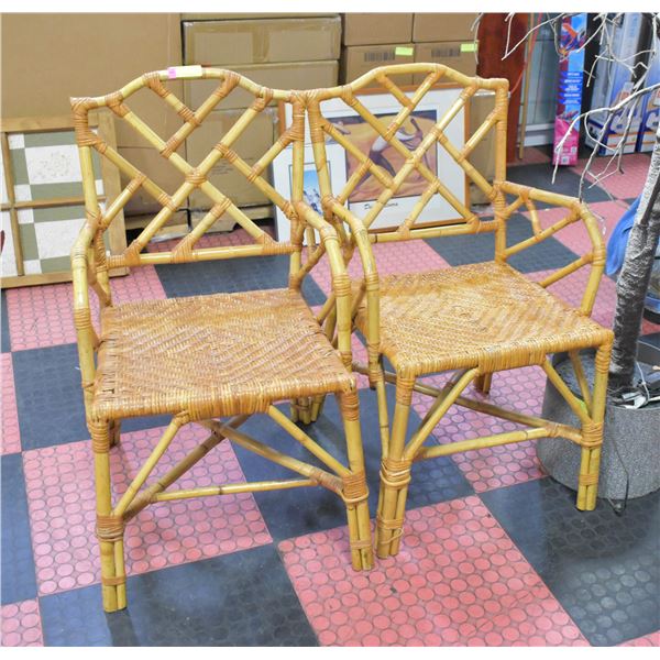 PAIR OF WOVEN/WICKER BAMBOO FRAME PATIO CHAIRS