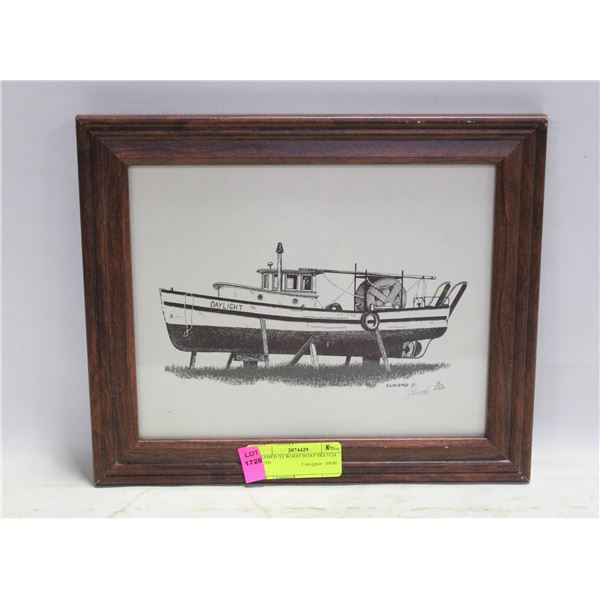 FRAMED 'ELWOOD' BOAT SKETCH 11/200