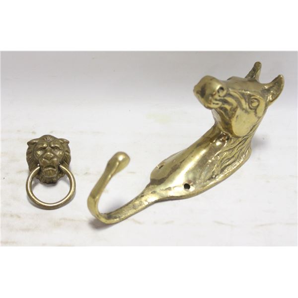 SOLID BRASS HORSE HEAD WALL HOOK + SMALL