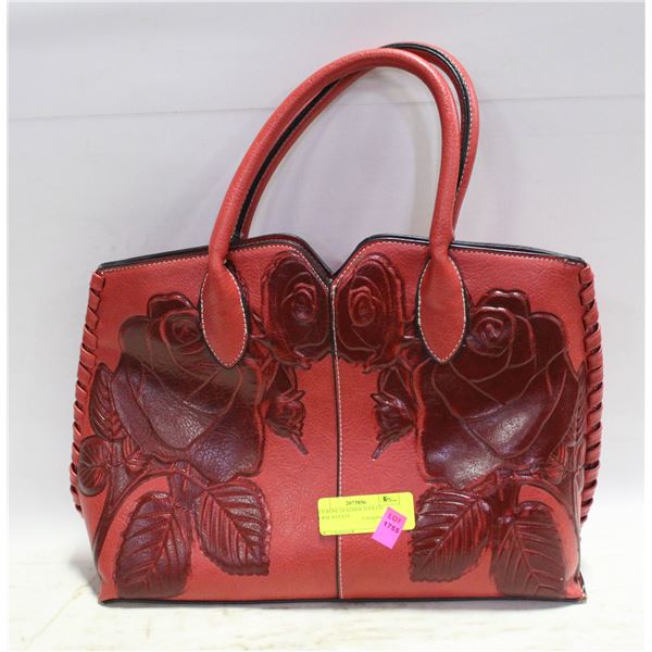 RED ROSE LEATHER TOOLED PURSE-ESTATE