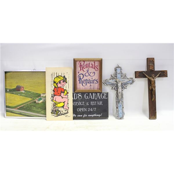 ESTATE LOT OF VARIOUS DÉCOR AND SIGNS