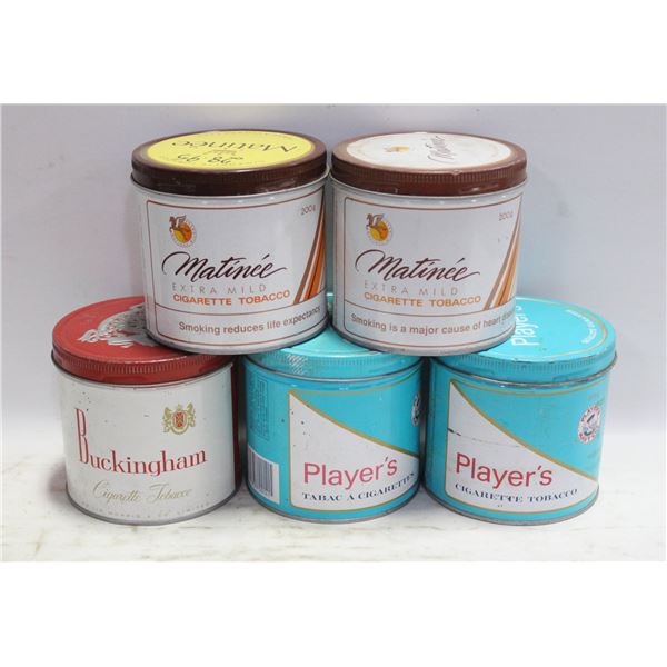5 VINTAGE TOBACCO TINS
