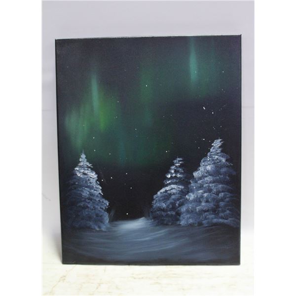 PAINTED CANVAS NORTHERLIGHTS ARTWORK 20"X18"