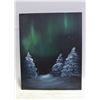 Image 1 : PAINTED CANVAS NORTHERLIGHTS ARTWORK 20"X18"