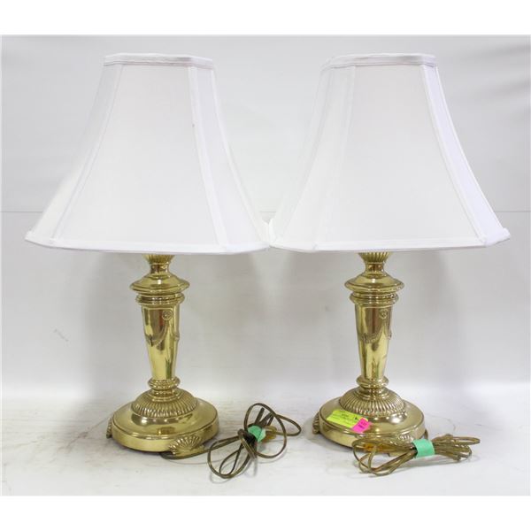REGENCY STYLE BRASS 23" LAMPS WITH SHADES