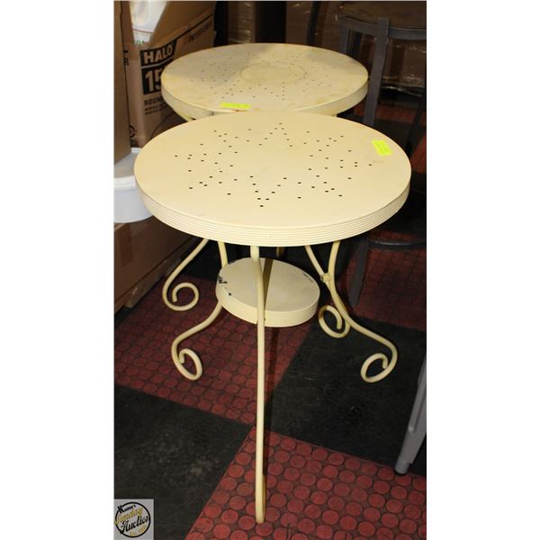2 YELLOW METAL TABLES ROUND 2 PERSON PATIO STYLE
