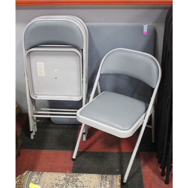 VINTAGE SQAURE FOLIDING METAL TABLE WITH 4 CHAIRS