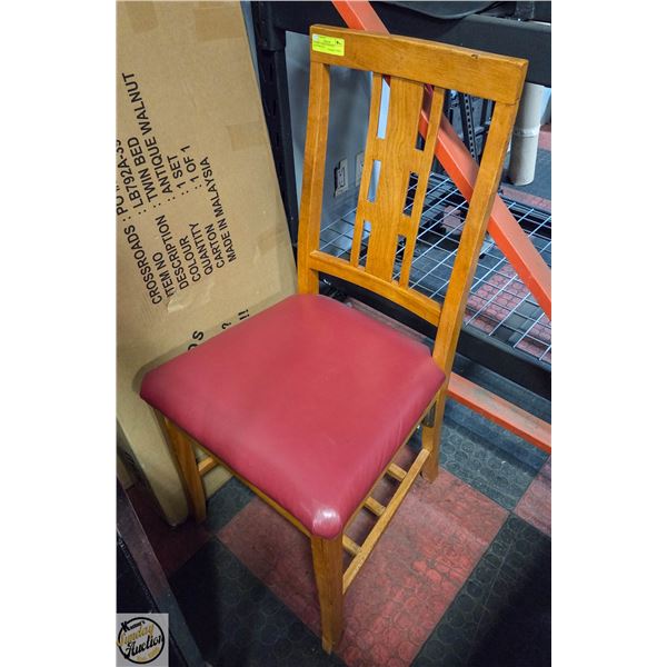 WOODEN CHAIR WITH RED LEATHER SEAT