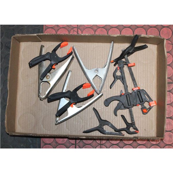 LOT OF ASSORTED WOOD AND METAL CLAMPS