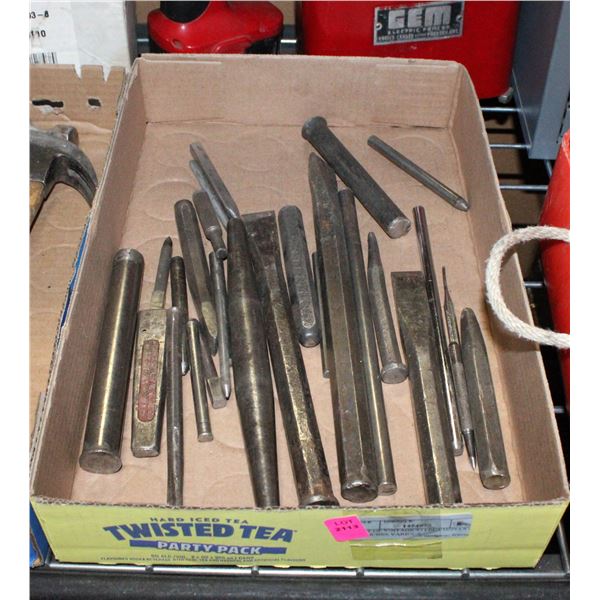 LOT OF VINTAGE STEEL CHIZELS & PUNCHES VARIOUS