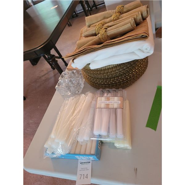 Candles, Gold Coloured Glass Chargers, Linens A