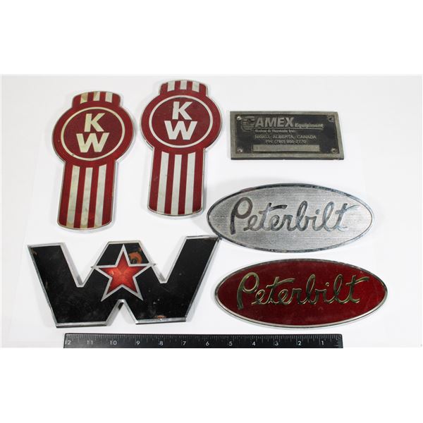 LOT OF TRANSPORT TRUCK MAKER HEAVY METAL EMBLEMS