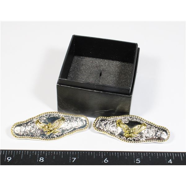 2 LEATHER BELT CONCHOS WITH EAGLES ON THEM