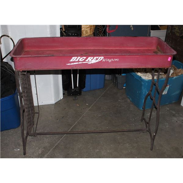 VINTAGE METAL "BIG RED WAGON" OUTDOOR PLANTER BOX