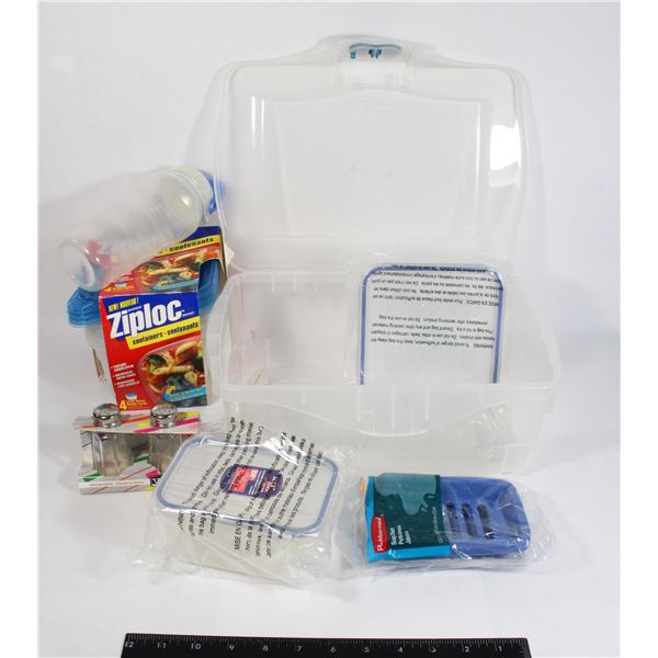 FLAT OF FOOD STORAGE CONTAINERS, SOAP DISH,