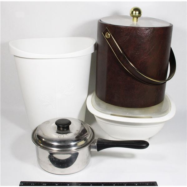 BOX OF KITCHEN ITEMS INCLUDING ICE BUCKET,