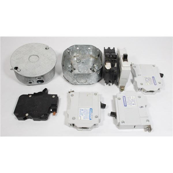 FLAT OF ASSORTED BREAKERS AND ELECTRICAL
