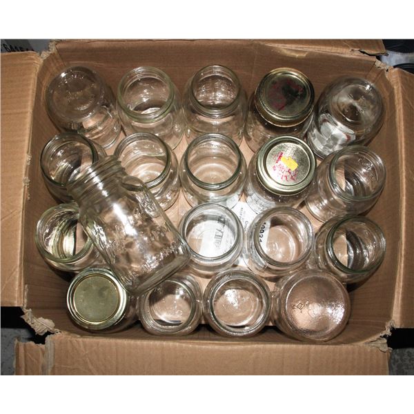 BOX OF JARS INCLUDING DOMINION GEM, IMPROVED