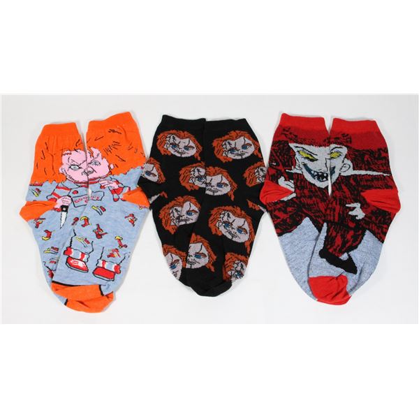 THREE NEW PAIRS OF HORROR MOVIE THEME ADULT SOCKS