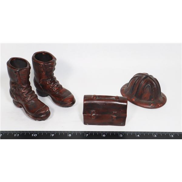 CERAMIC WORK BOOTS, HARDHAT, LUNCHBOX