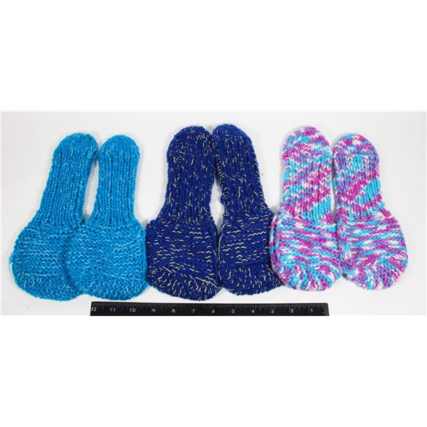 3 PAIR KNITTED SLIPPERS (HOME MADE)