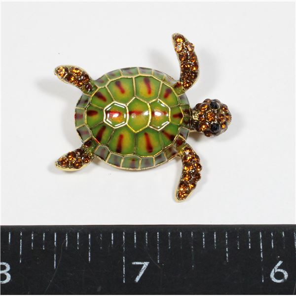 NEW DAINTY GREEN COLOR RHINESTONE TURTLE BROOCH