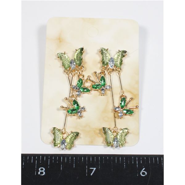 NEW GOLD TONE RHINESTONE BUTTERFLY DROP EARRINGS