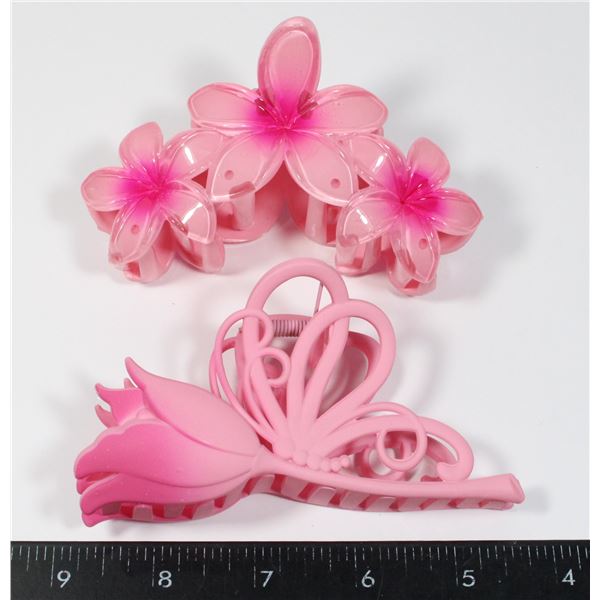 2 NEW PINK FLOWER DESIGN CLAW CLIP HAIR CLIPS