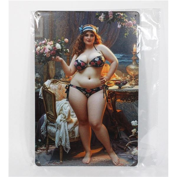 NEW BLACK FLOWER BIKINI PIN UP GIRL METAL SIGN