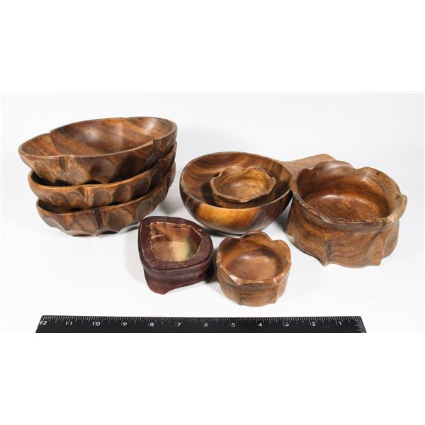 BUNDLE OF WOOD BOWLS, MANY ARE MARKED MADE IN THE