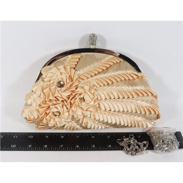 NEW BELLA COLLECTION PEACH FABRIC EVENING BAG