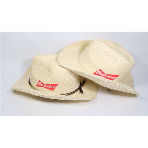 TWO ADULT SIZE BUDWEISER STRAW HATS