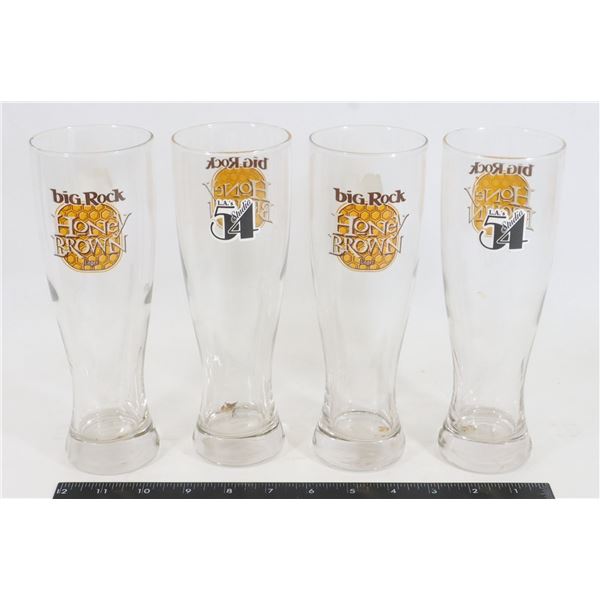 LOT OF 4 BIG ROCK HONEY BROWN LAGER STUDIO 54 TALL