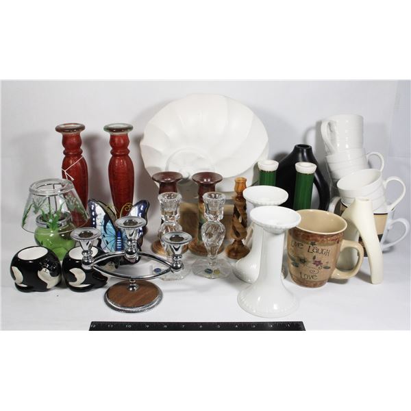 MIXED LOT OF CANDLE HOLDERS AND DECOR