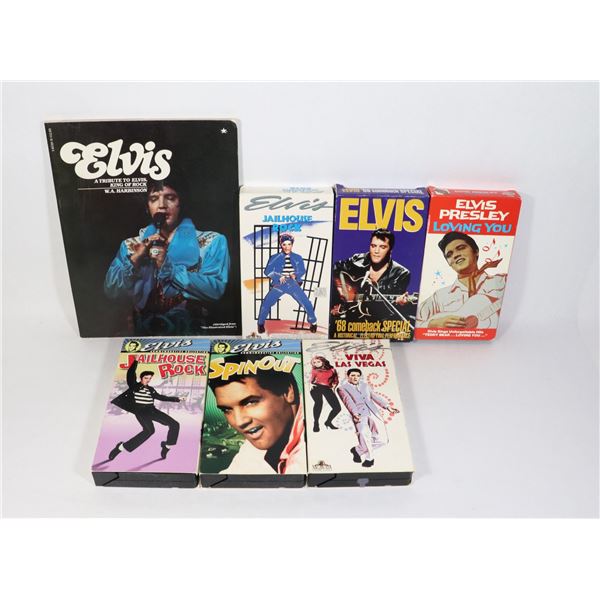 LOT OF ELVIS COLLECTIBLES INCLUDING VHS TAPES AND