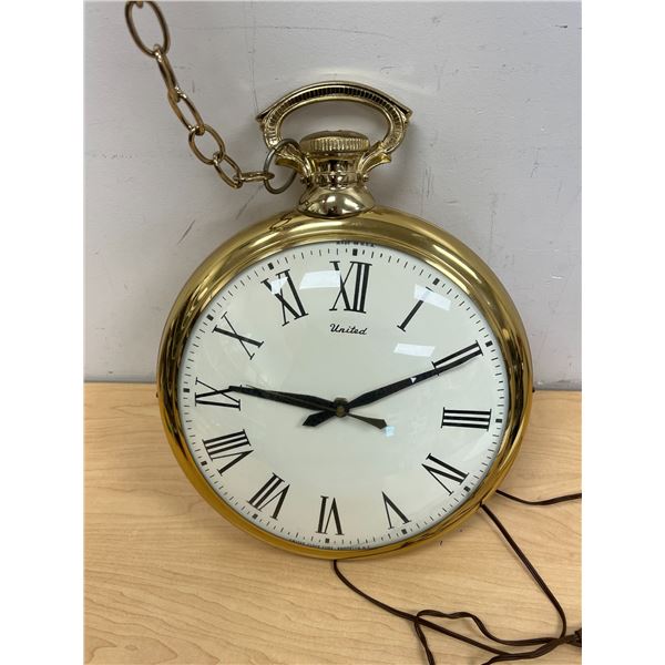 Vintage United Clock Pocket Style Watch Wall Clock Electric - Approx: 16.5x13.5"