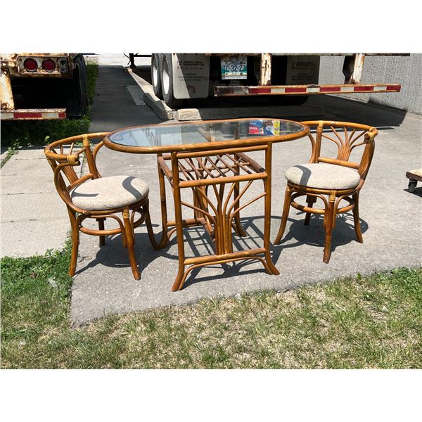 Compact Bamboo Wicker Bistro Table for Two - Table approx: 41x21 & 29"T