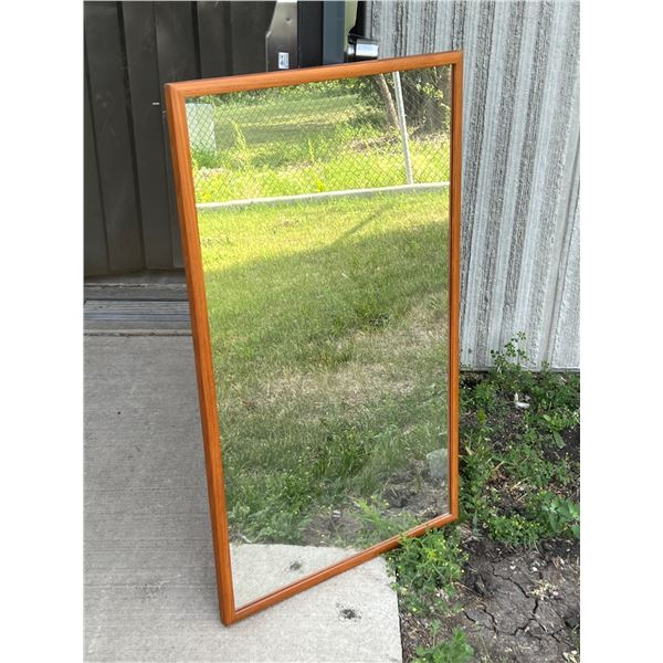 Large Teak Framed Wall Mirror Approx: 24.25 x 41.5"