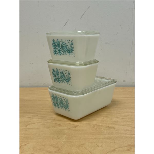 3 Pyrex Butterprint / Amish Fridge Dishes with lids
