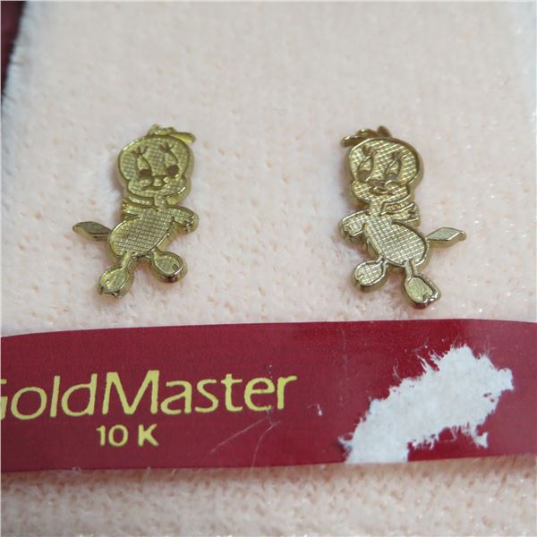 Super cute 10K Yellow Gold Tweety Bird pierced earrings.  Don't look like they were ever worn!