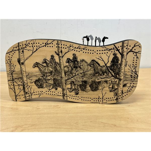 Cowboy / Western Theme Custom Made Crib Board Cribbage HB-1851 approx: 12 x 5.5"