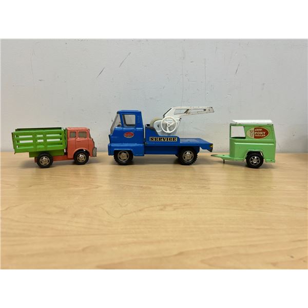 3 Vintage Metal Toys - mixed lot - see all photos. Largest about 9"