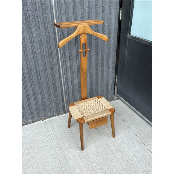 Mid Century Clothes Valet / Stand with Drawer - seat height 13.5"