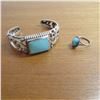 Image 2 : 925 Silver & Turquoise ring and bangle bracelet.  Ring is approx size 6