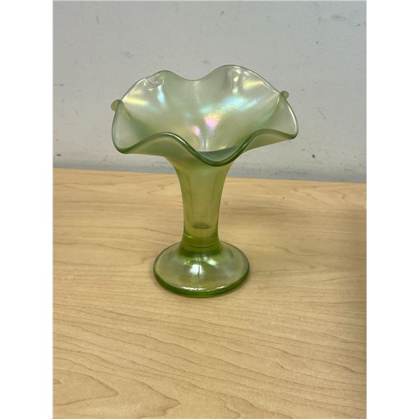 Vintage Ruffled Top Art Glass Vase 5.75"T 5.25"W