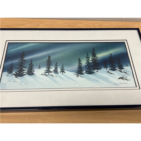 Anne Snihor (Thompson, MB) Northern Lights Watercolor Frame: 18.25 x 10.25"