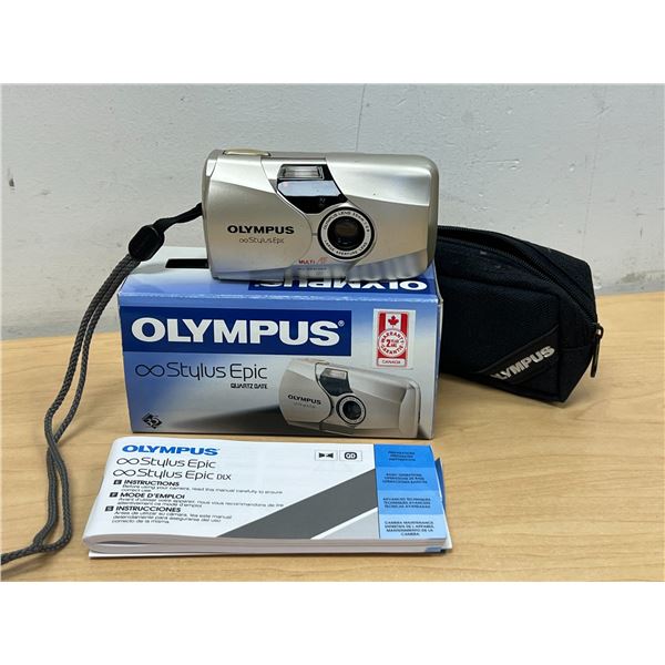 Olympus Stylus Epic Film Camera with box & booklets - see all photos, not tested.