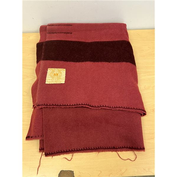 Maroon Hudson's Bay Company Wool Blanket - solid but shows use, see all photos 90 x 68"